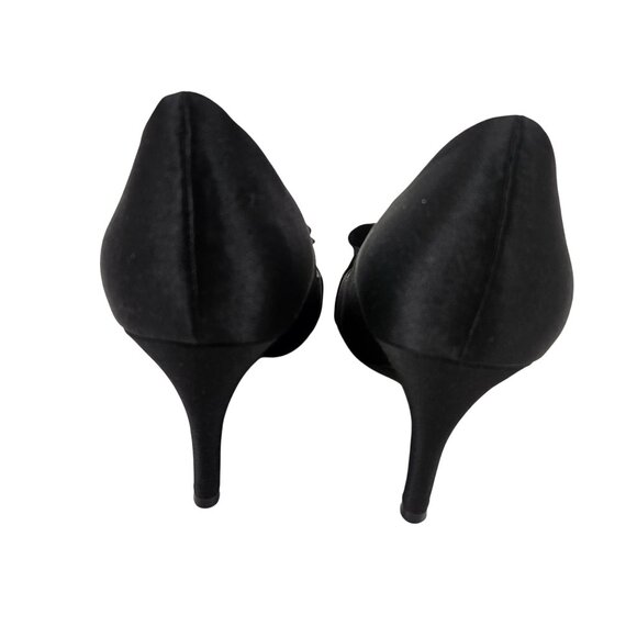 The Touch Of Nina Heels Women Size 8.5 Black Satin Peep Toe Ruffle Leather Sole - Picture 5 of 10